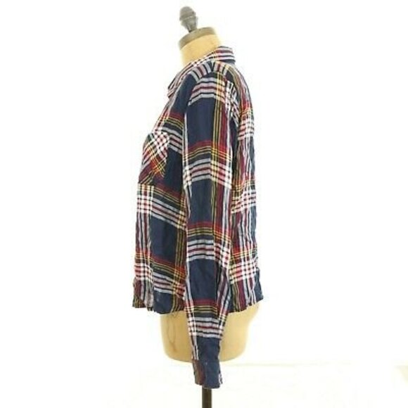 Ultra Flirt Nordstrom Top Size S Button Down Pocket Plaid Red Blue Multi EUC A3 - Picture 4 of 5
